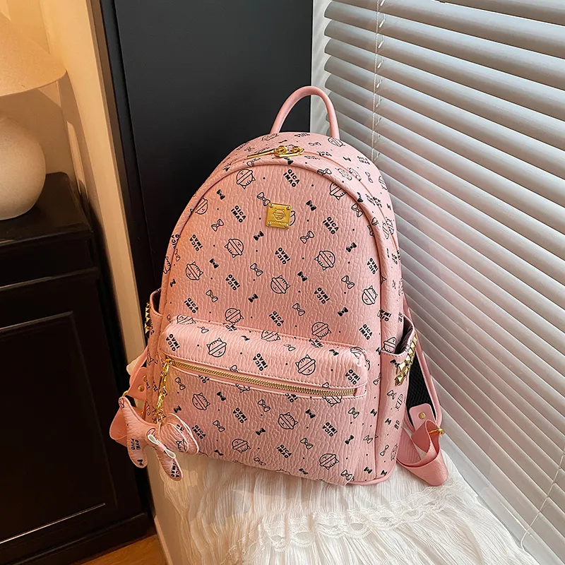 AIBAG PU Backpack Regular Women's Light Pink/Dark Pink/Brown/Beige Yellow/Ecru-10