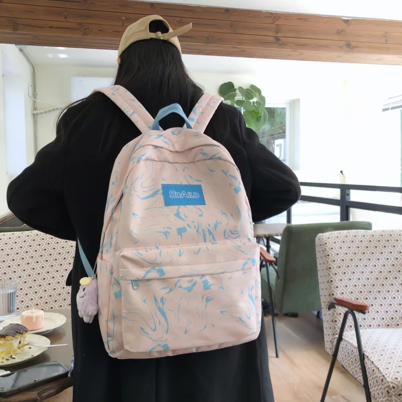 AIBAG Nylon Backpack Large Size Unisex Ecru/Black/Pink/Light Blue/Sky Blue-13