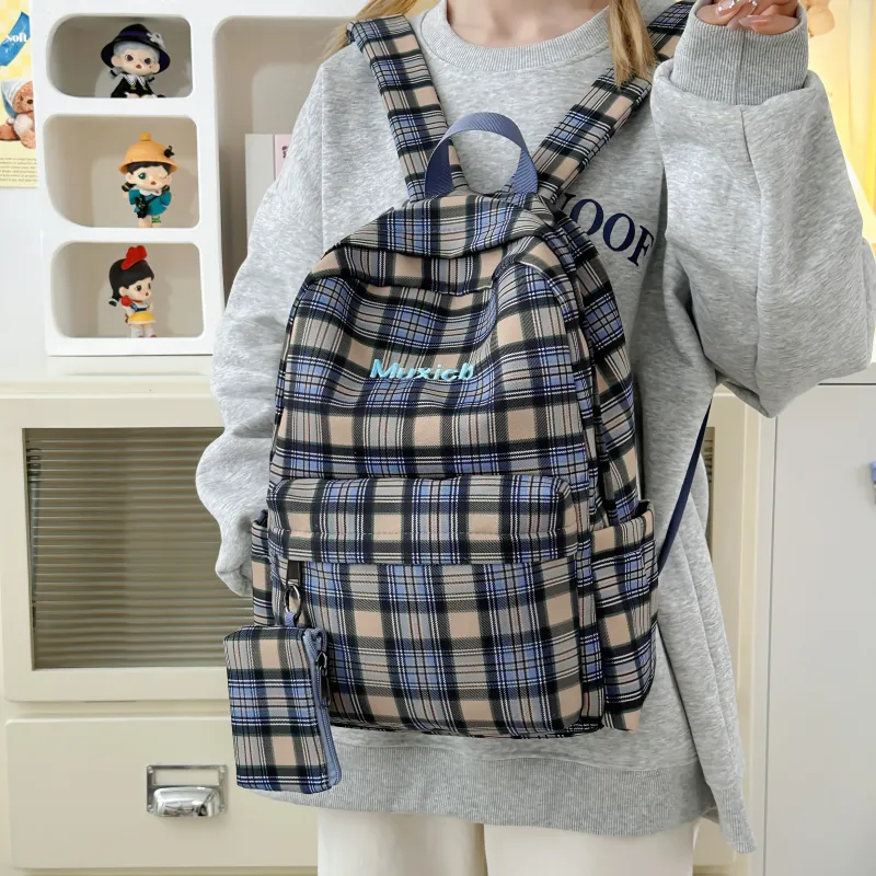 AIBAG Nylon Backpack Laptop Bag Unisex Yellow/Coffee/Dark Blue-14