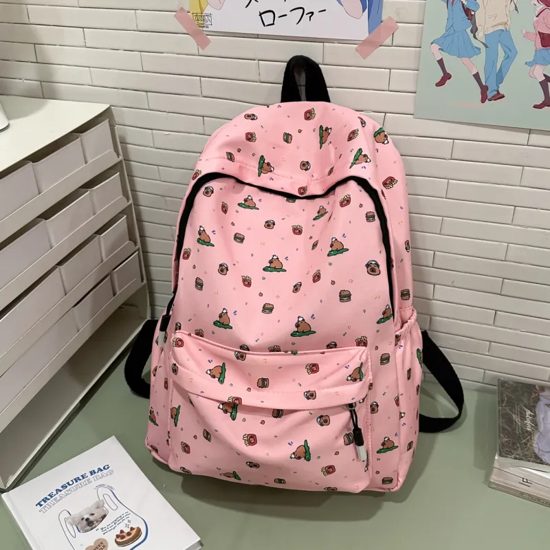 AIBAG Nylon Backpack Unisex Black/White/Brown/Red/Pink-24