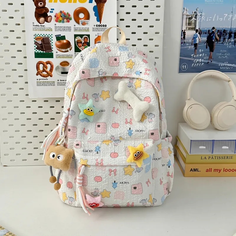 AIBAG Nylon Backpack Unisex Ecru/Pink/Sky Blue-1