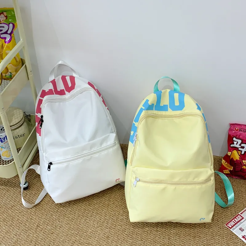 AIBAG Nylon Fabric Backpack Unisex White/Yellow-6