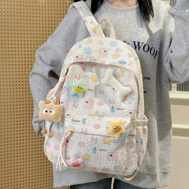 AIBAG Nylon Backpack Unisex Ecru/Pink/Sky Blue-6