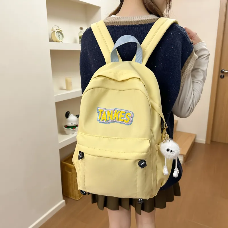 AIBAG Nylon Backpack Unisex Black/Yellow/Khaki/Light Blue-11