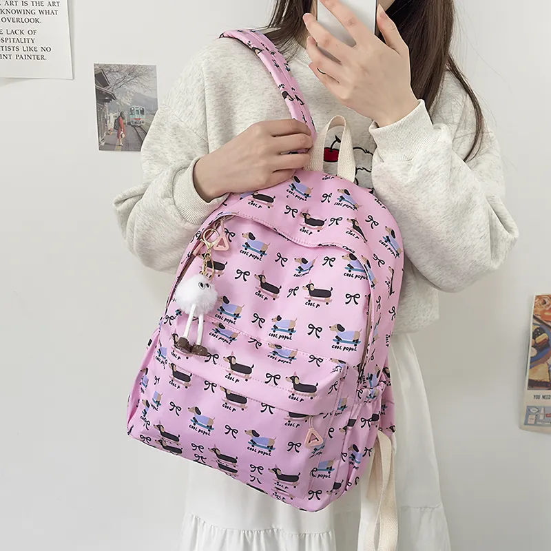AIBAG Nylon Backpack Unisex White/Pink/Purple/Blue-8