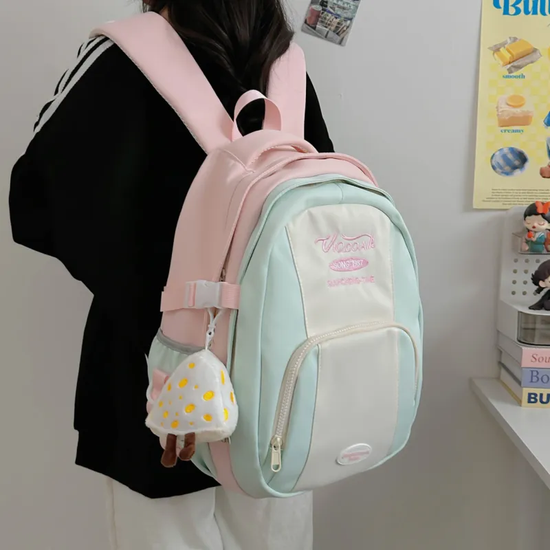 AIBAG Nylon Backpack Unisex Pink/Blue/Green/Yellow/Black-3