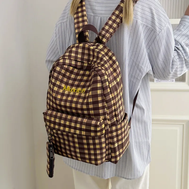 AIBAG Nylon Backpack Laptop Bag Unisex Yellow/Coffee/Dark Blue-5