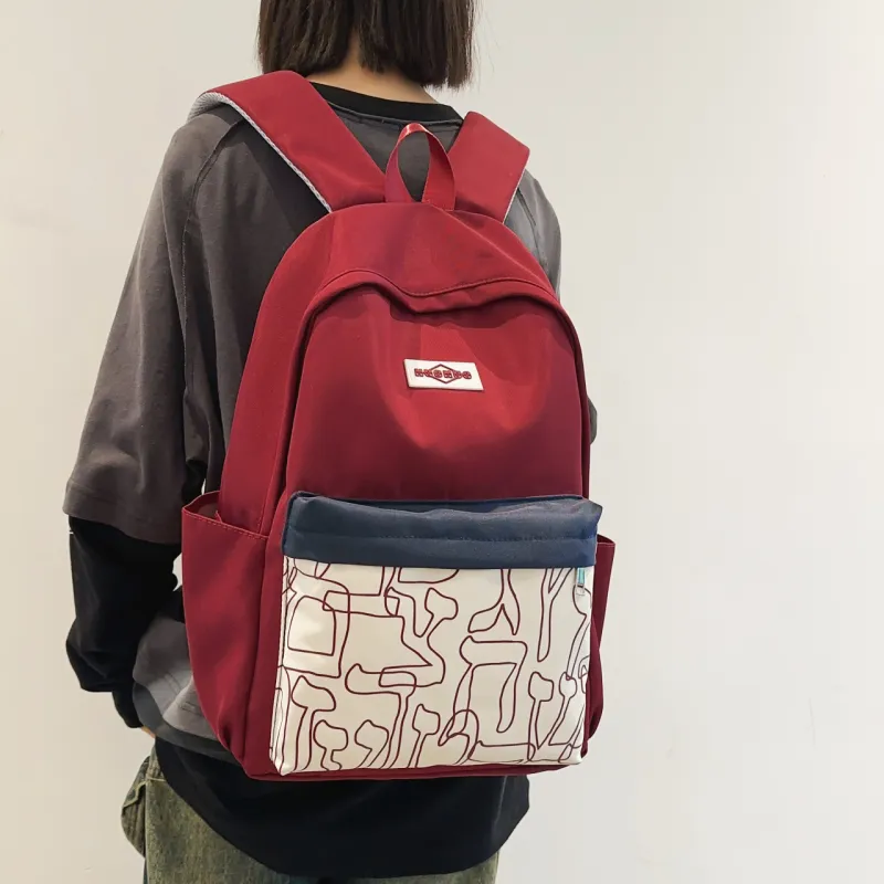 AIBAG Nylon Backpack Unisex White/Black/Red/Purple/Blue-12
