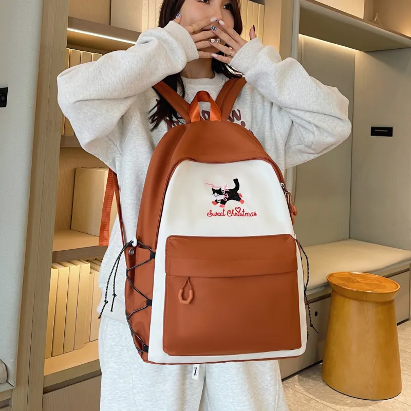AIBAG Canvas Backpack Unisex White/Grey/Black/Orange-25