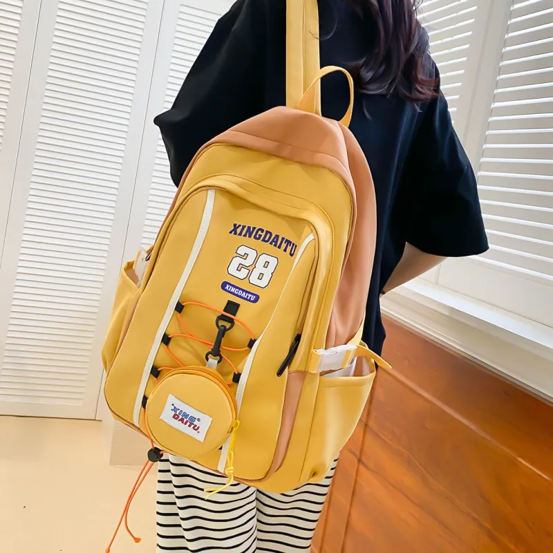 AIBAG Nylon Laptop Bag Backpack Unisex Ecru/Black Yellow/Pink-13