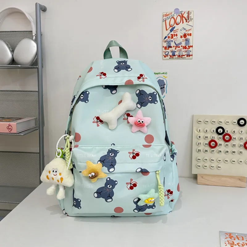 AIBAG Nylon Backpack Unisex White/Black/Green/Blue/Pink-11