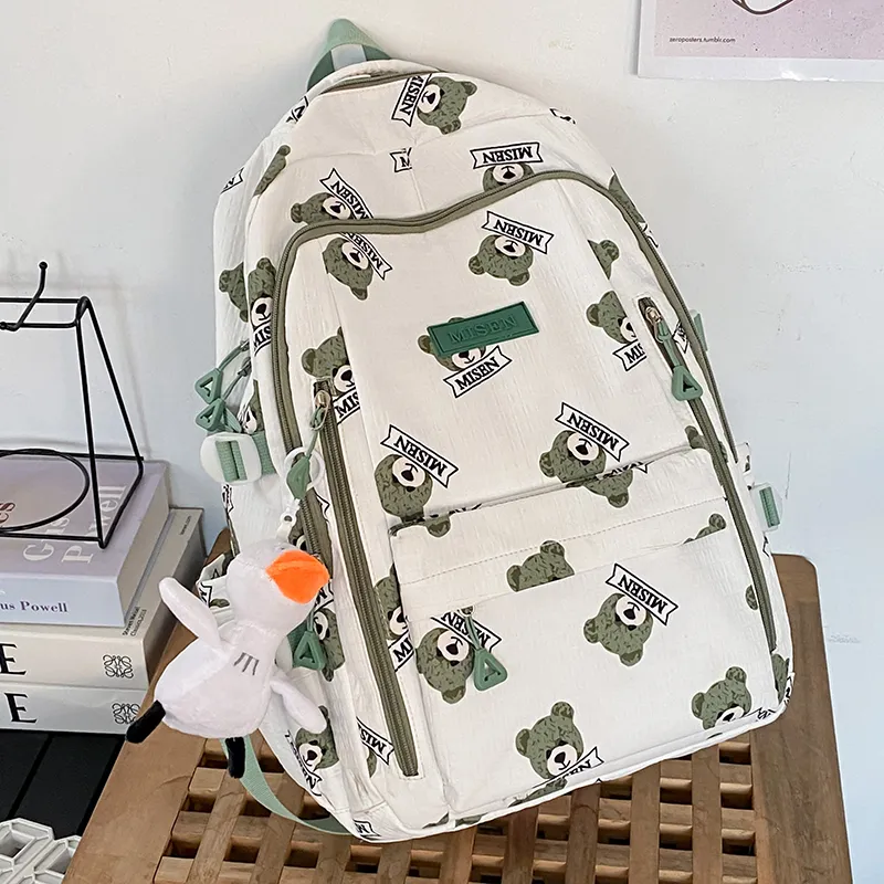 AIBAG Nylon Backpack Unisex Black/Green/Pink/Coffee-7