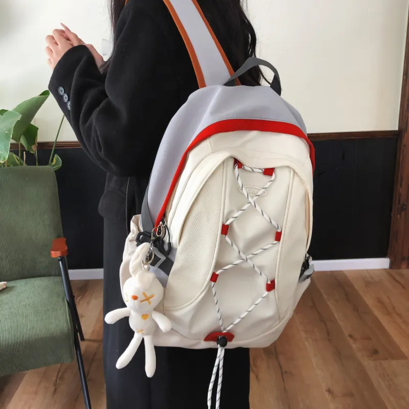 AIBAG Nylon Backpack Unisex White/Black/Purple-3