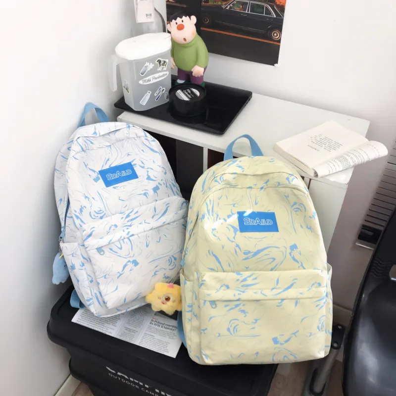 AIBAG Nylon Backpack Large Size Unisex Ecru/Black/Pink/Light Blue/Sky Blue-16