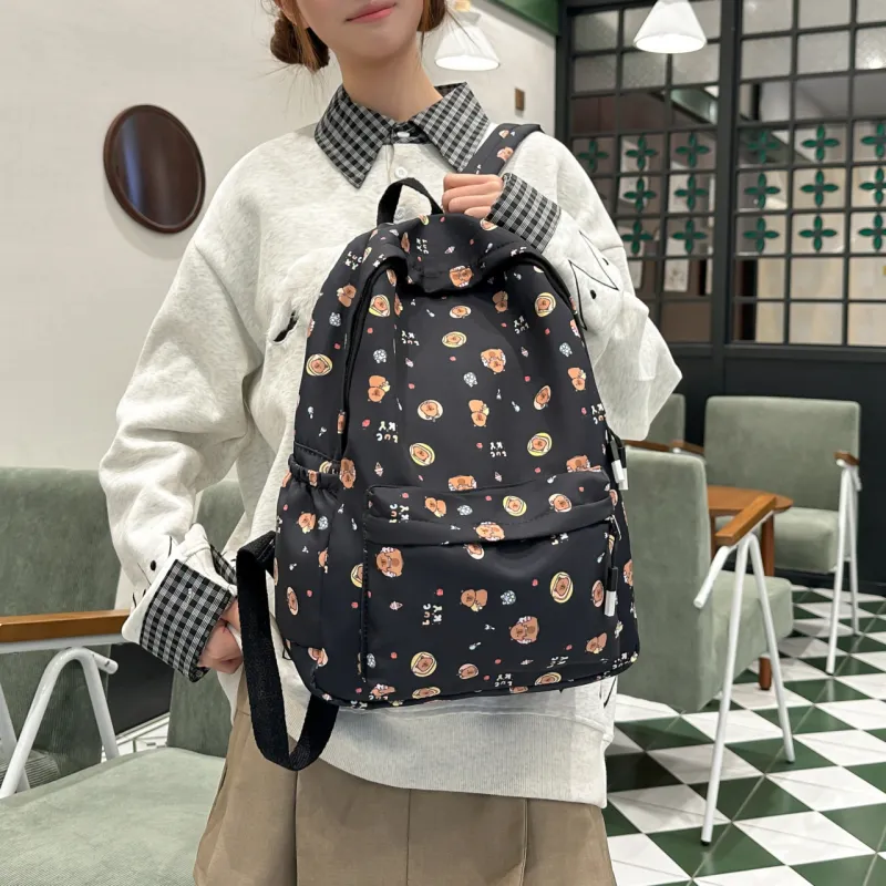 AIBAG Nylon Backpack Unisex Black/White/Brown/Red/Pink-1