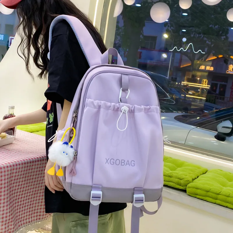 AIBAG Nylon Backpack Unisex White/Black/Purple/Yellow/Green/Brown-10