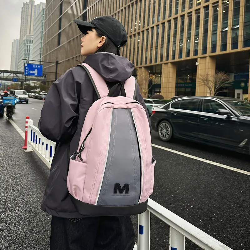 AIBAG Nylon Backpack Unisex Ecru/Black/Pink-17