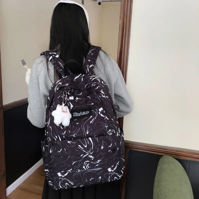 AIBAG Nylon Backpack Large Size Unisex Ecru/Black/Pink/Light Blue/Sky Blue-4