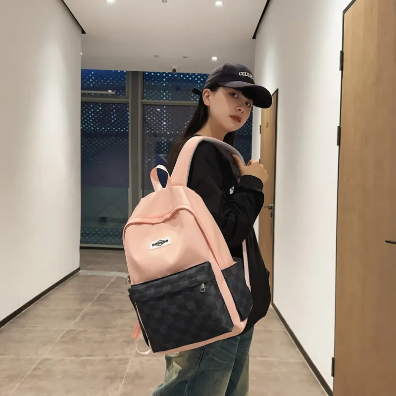 AIBAG Nylon Backpack Unisex Black/Pink/Purple/Dark Blue/Navy Blue-8