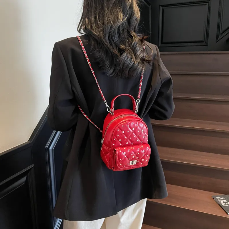 AIBAG PU Backpack Women's Pink/Blue/Red/Yellow/Black/White-15
