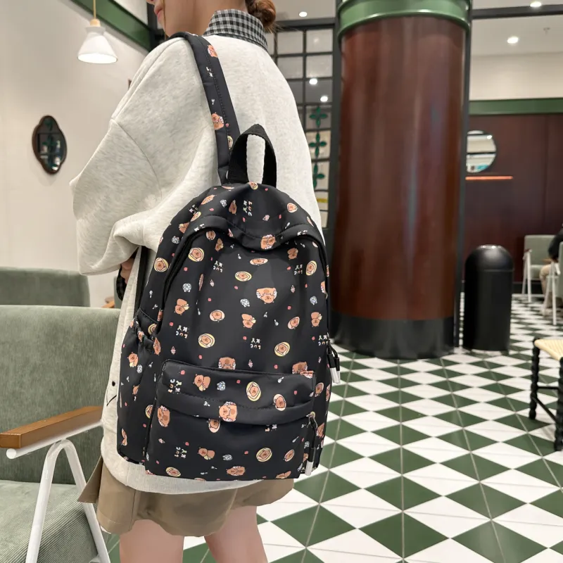 AIBAG Nylon Backpack Unisex Black/White/Brown/Red/Pink-2