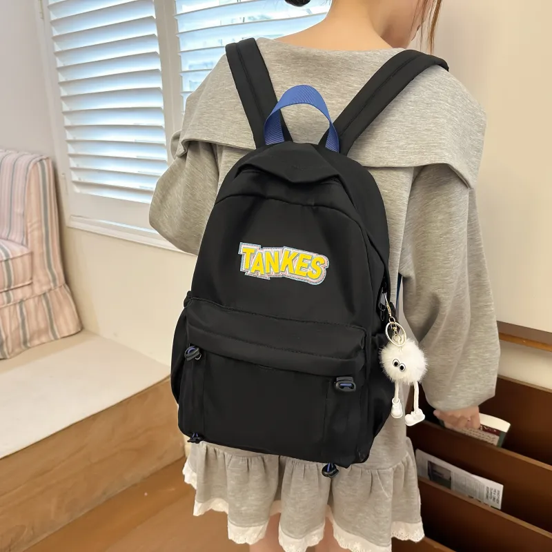 AIBAG Nylon Backpack Unisex Black/Yellow/Khaki/Light Blue-4