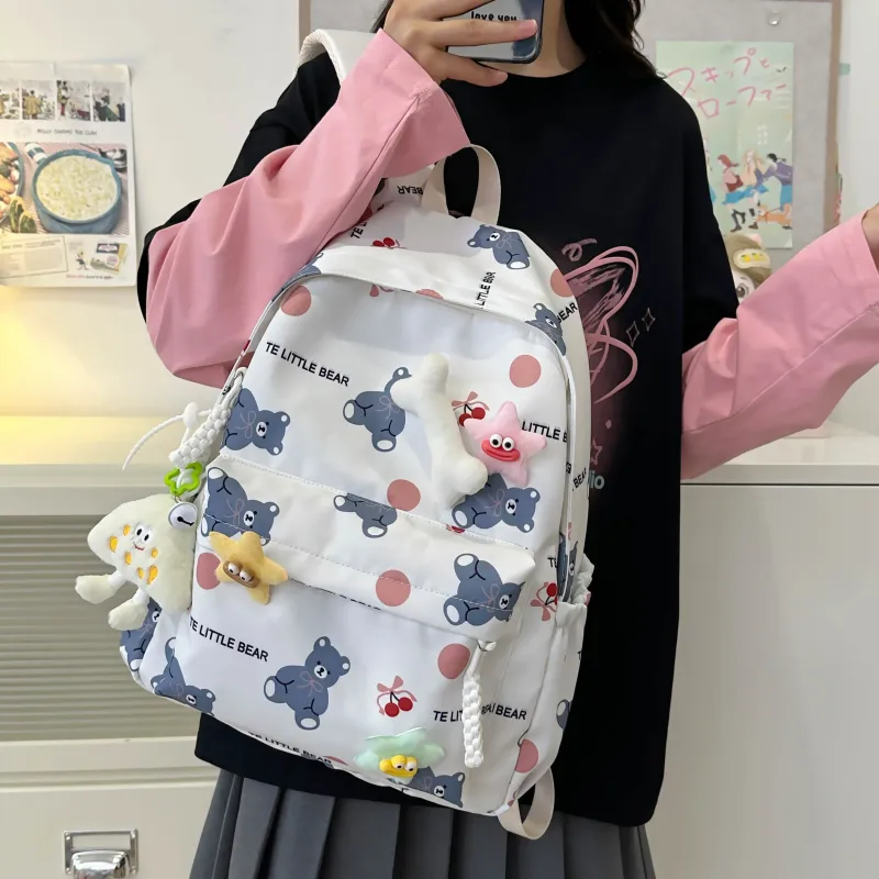 AIBAG Nylon Backpack Unisex White/Black/Green/Blue/Pink-5