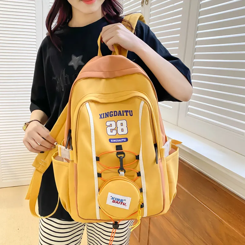 AIBAG Nylon Laptop Bag Backpack Unisex Ecru/Black Yellow/Pink-15