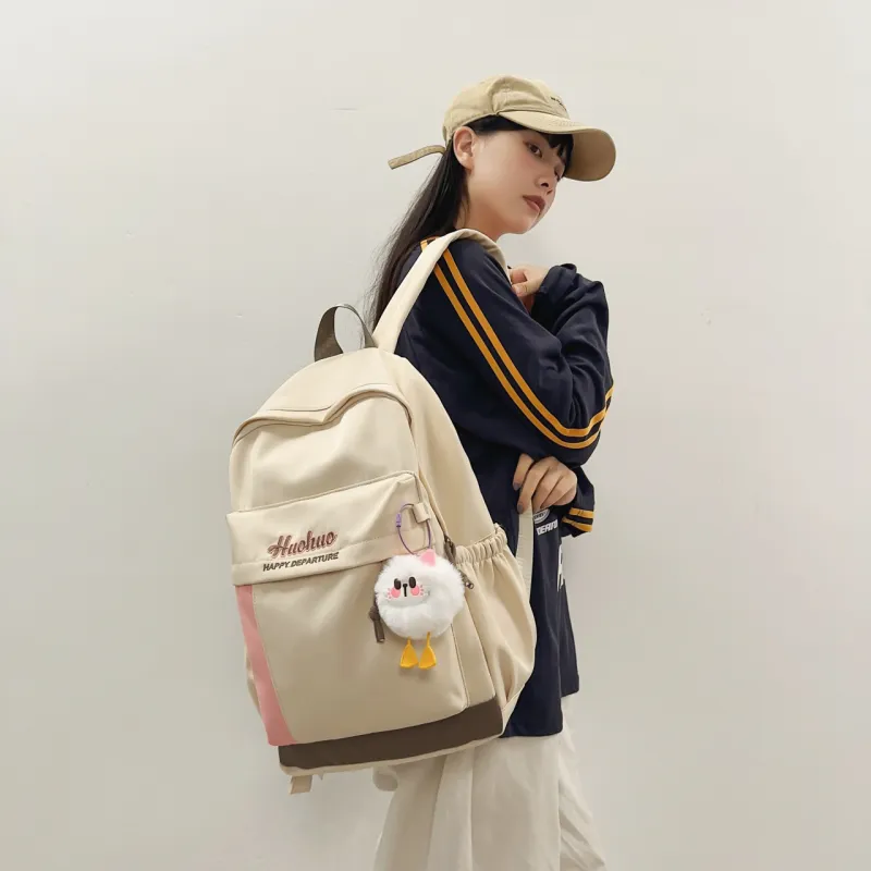 AIBAG Nylon Backpack Unisex White/Black/Purple/Khaki/Blue-5