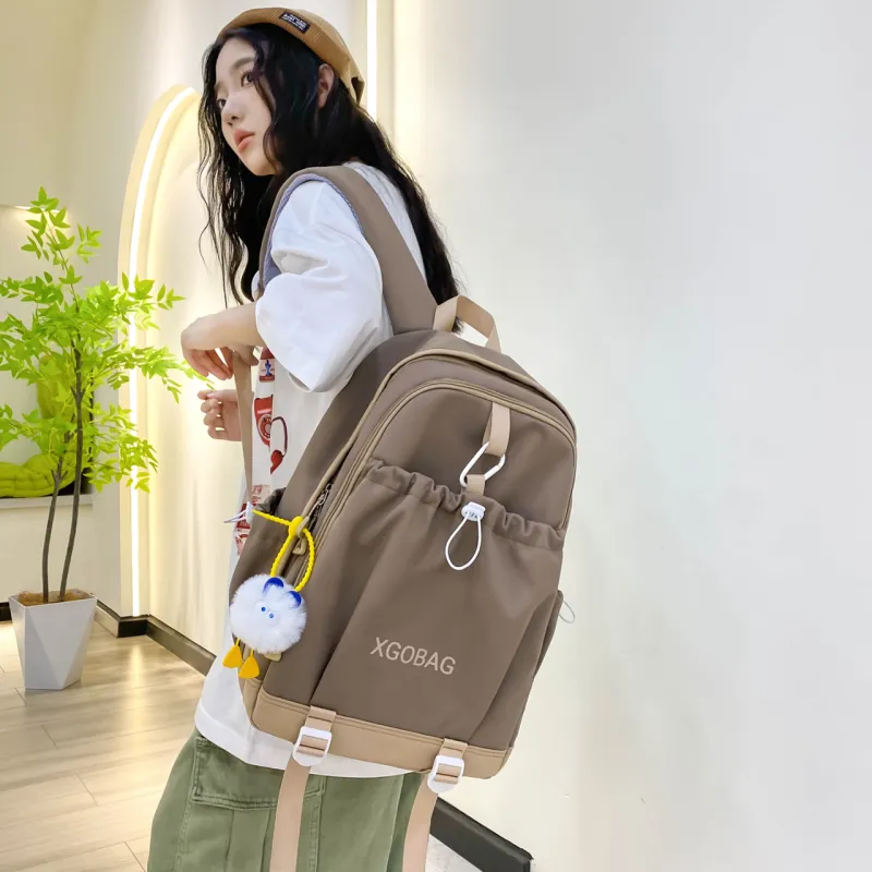 AIBAG Nylon Backpack Unisex White/Black/Purple/Yellow/Green/Brown-19
