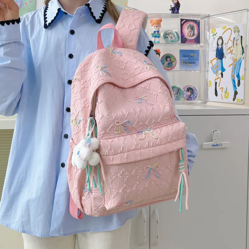 AIBAG Nylon Backpack Women's White/Black/Purple/Green/Blue/Pink-23