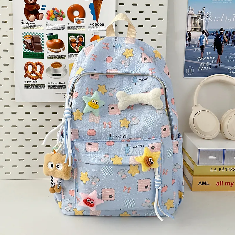 AIBAG Nylon Backpack Unisex Ecru/Pink/Sky Blue-15