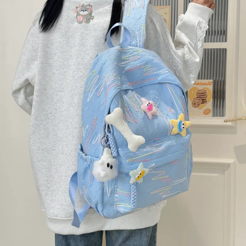 AIBAG Nylon Backpack Unisex White/Black/Yellow/Blue/Pink-19