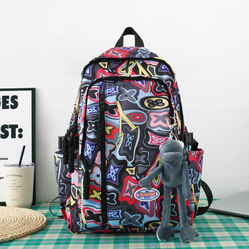 AIBAG Nylon Backpack Unisex Black/Orange/Green/Pink-1