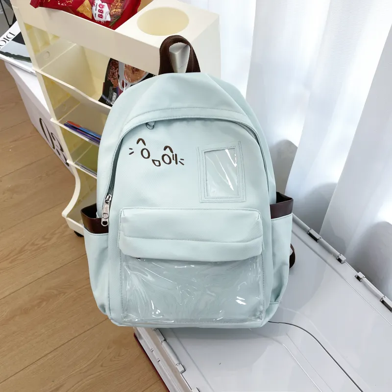AIBAG Nylon Backpack Unisex Pink/Yellow/Light Green/Light Blue/Black/Green Brown-10