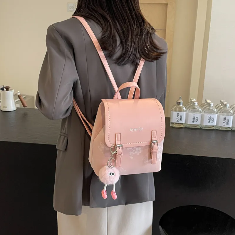AIBAG PU Backpack Women's Pink/White/Blue/Black-5
