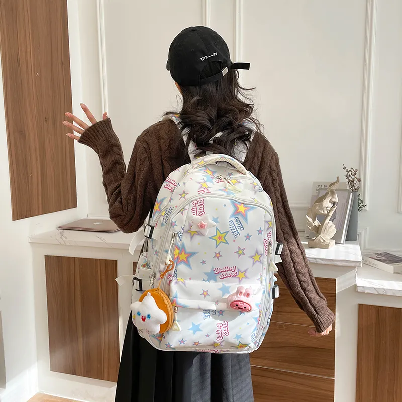 AIBAG Nylon Backpack Unisex White/black/pink/purple/blue-3