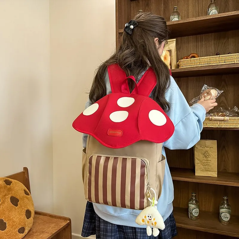 AIBAG Nylon Backpack Women's Pink/Khaki/Dark Brown-4