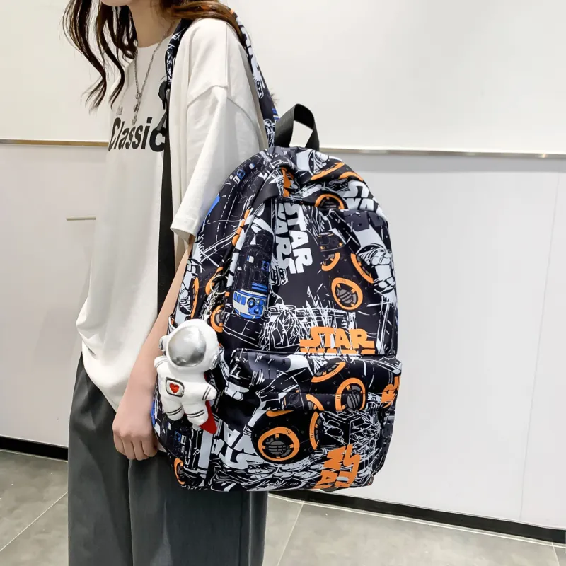 AIBAG Nylon Backpack Unisex Black/Orange/Blue-5