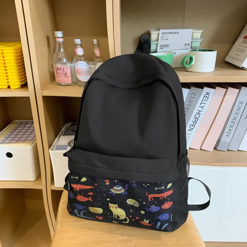 AIBAG Nylon Backpack Unisex Black/White/Gray-13