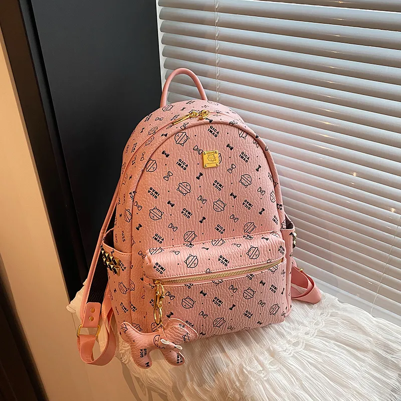 AIBAG PU Backpack Regular Women's Light Pink/Dark Pink/Brown/Beige Yellow/Ecru-9