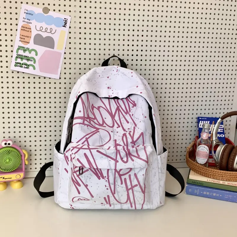 AIBAG Nylon Fabric Backpack Unisex Pink/Blue/Gray-5