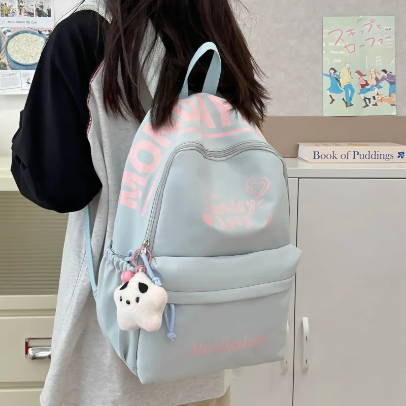 AIBAG Nylon Backpack Unisex White/Black/Pink/Purple/Blue-23