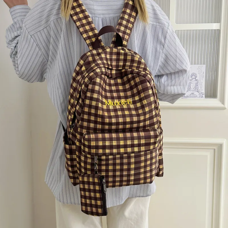 AIBAG Nylon Backpack Laptop Bag Unisex Yellow/Coffee/Dark Blue-6