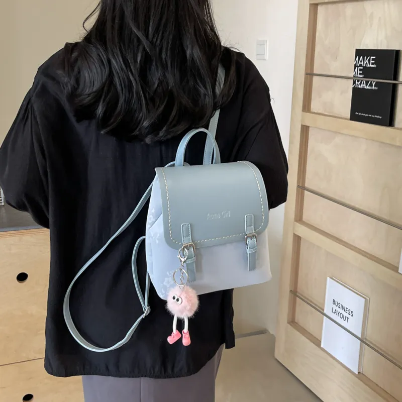 AIBAG PU Backpack Women's Pink/White/Blue/Black-18
