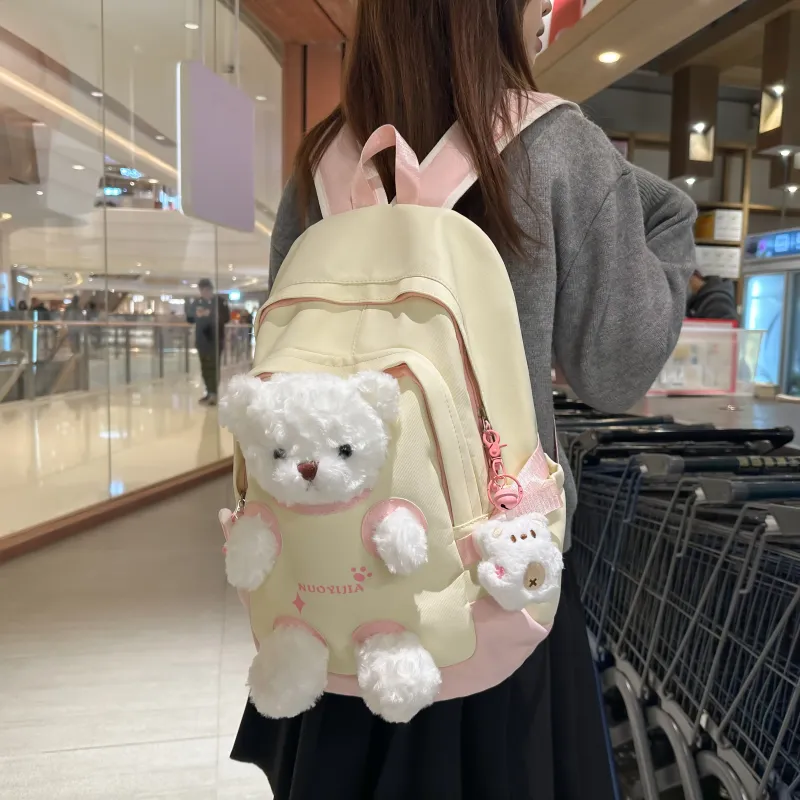 AIBAG Nylon Backpack Unisex Pink Green/Pink Blue/Pink Yellow/Blue Green/Black-6