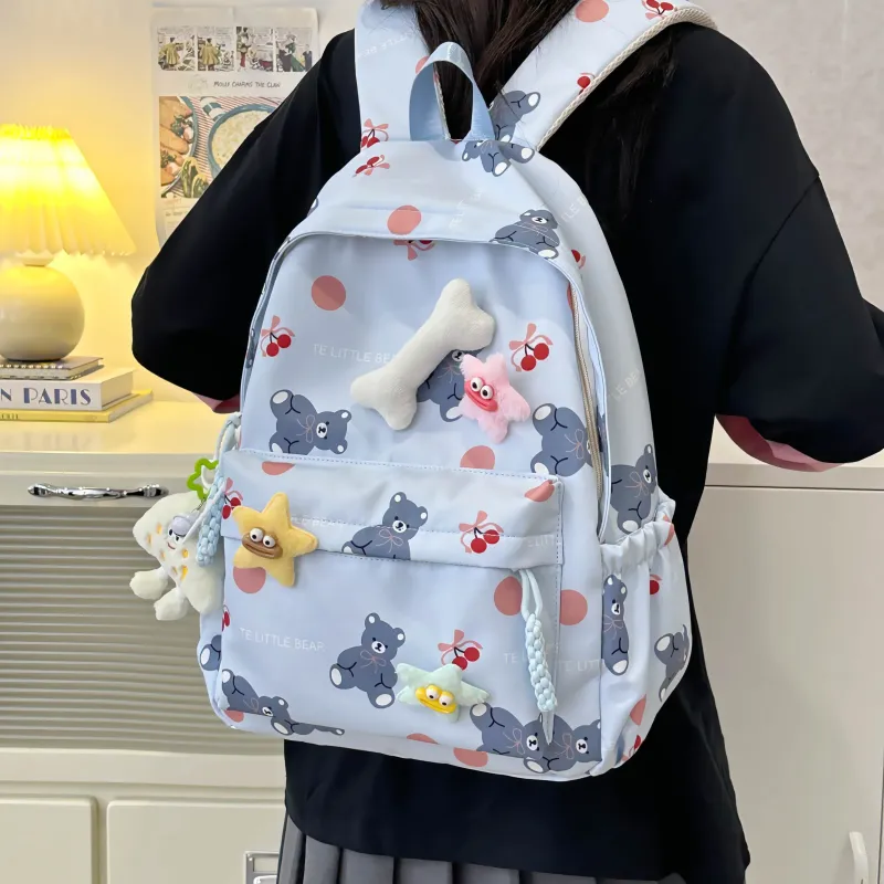 AIBAG Nylon Backpack Unisex White/Black/Green/Blue/Pink-21