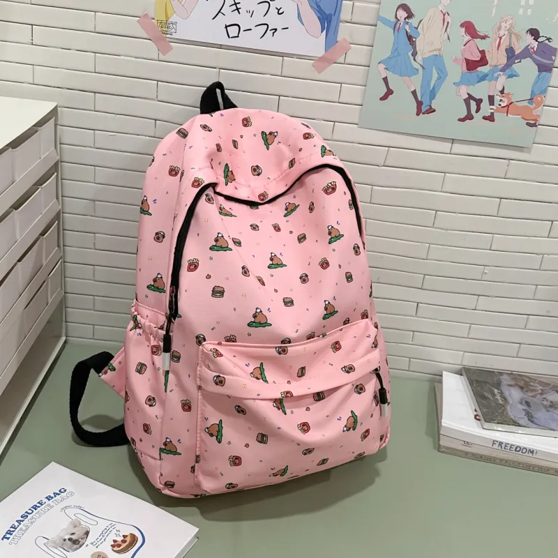 AIBAG Nylon Backpack Unisex Black/White/Brown/Red/Pink-23