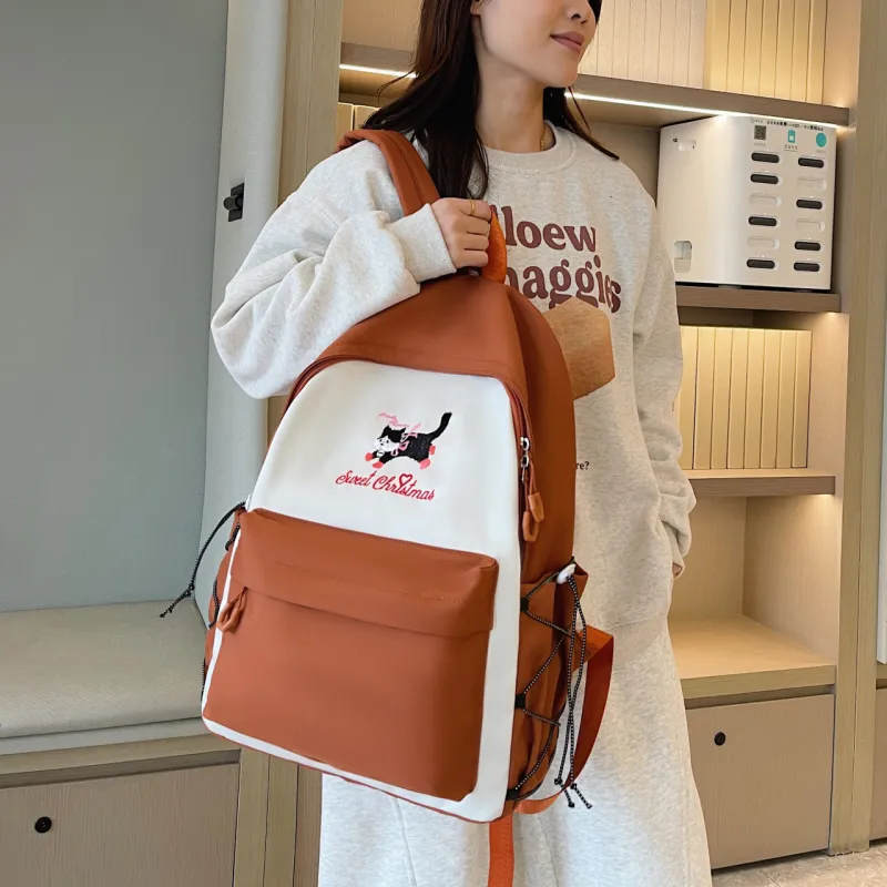 AIBAG Canvas Backpack Unisex White/Grey/Black/Orange-24