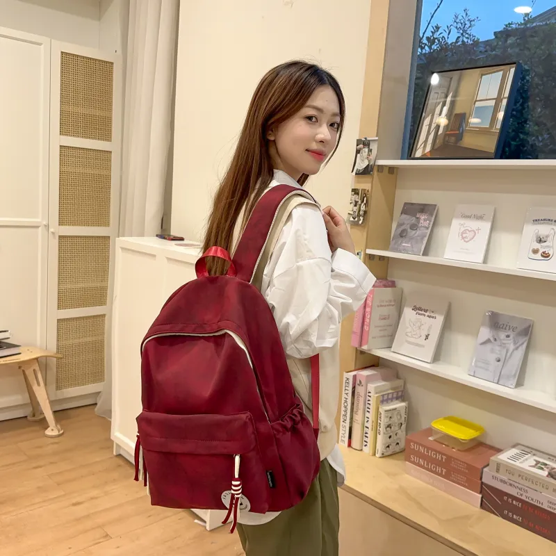 AIBAG Nylon Backpack Unisex Black/Pink/Red/Khaki/Green-11